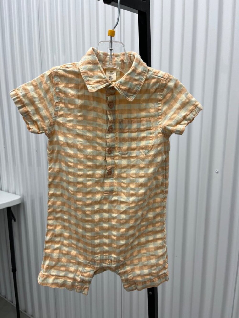 Tucker + Tate Orange Gingham Plaid Short Sleeve Romper Size 18mo
